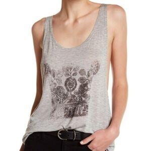 Haute Hippie Tank Top Scoop Neck Sleeveless 100% Modal Graphic Print Grey M NWT
